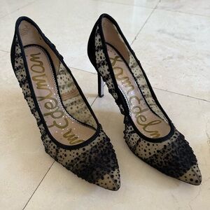 Sam Edelman Black Hazel Polka-Dot Mesh Lace Pumps Heels US 8